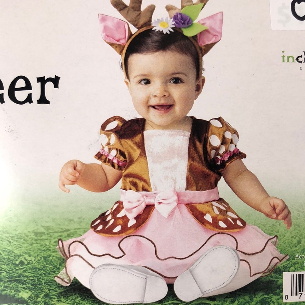 Baby Deer Costume Infants Size 12-18 Months 2 Piece Set Dress And Headpiece 002